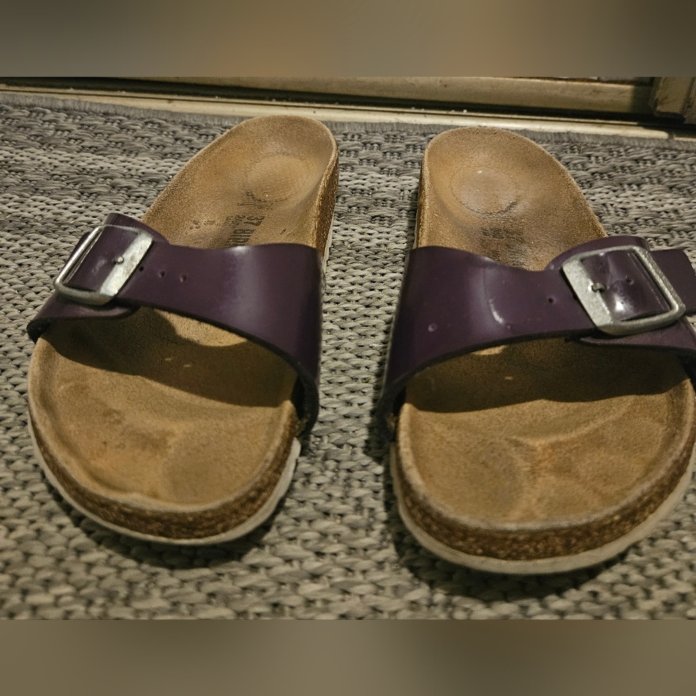 Birkenstock Single Strap Slide Sandals in Plum Purple